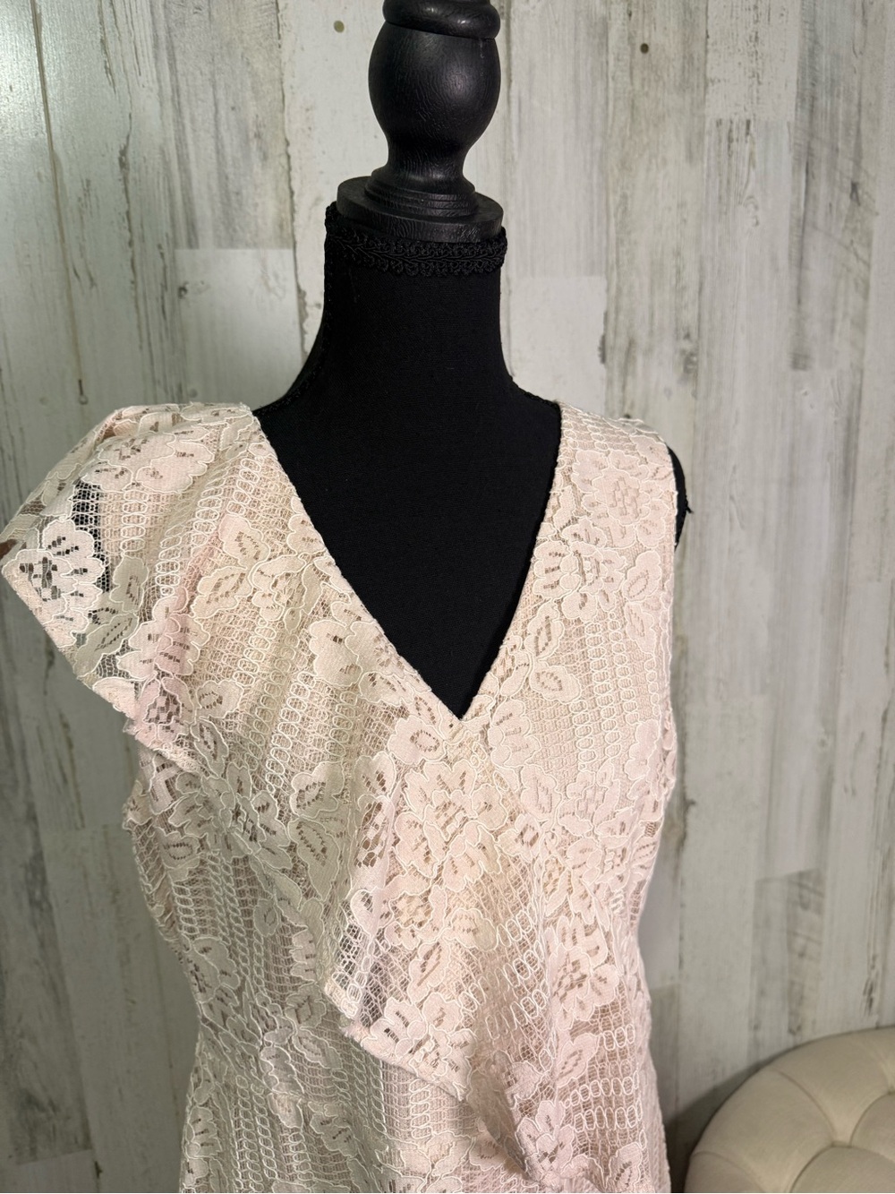 Donna Karan New York Blush Lace Ruffle Midi Dress Size 10 - Picture 6 of 12